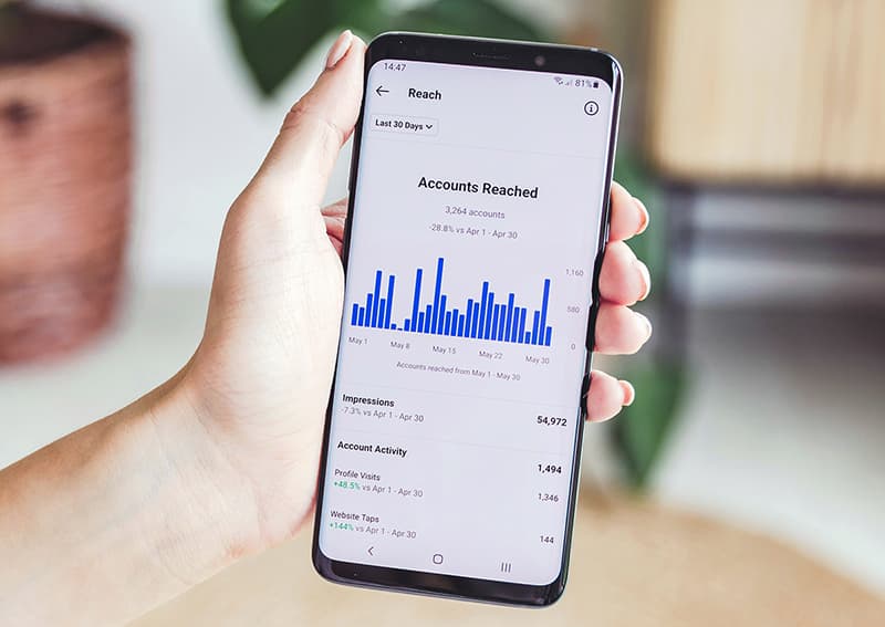Gros plan sur un smartphone affichant des données analytiques claires et lisibles