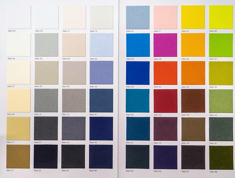 Palette de couleurs chromatiques précises, illustrant la nouvelle matrice de design du Studio